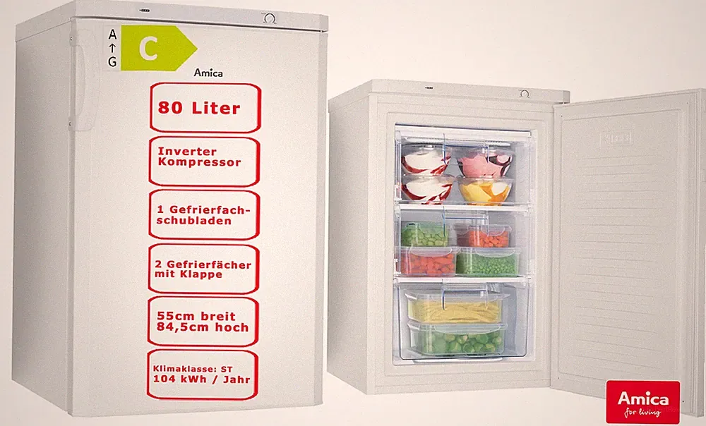 Amica Gefrierschrank 80 L 55 cm breit EEK C Tiefkühlschrank Weiß freistehend