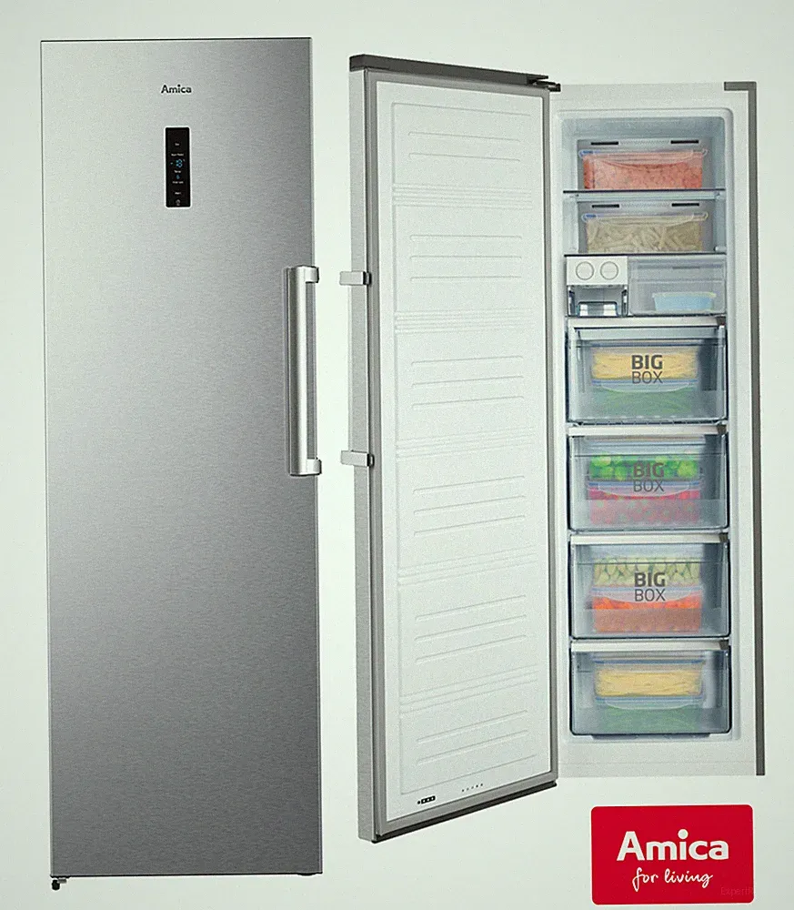 Amica Gefrierschrank NoFrost 274L Edelstahloptik Alarmfunktion Ökofunktion