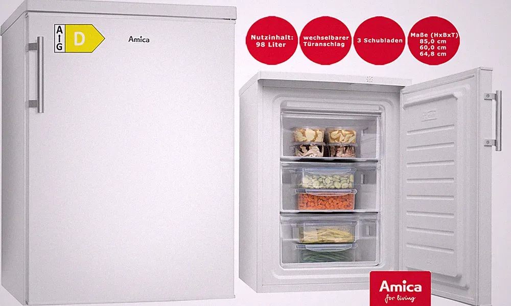 Amica Gefrierschrank Tiefkühlschrank 98l 85er Nische Weiß GS 15920 W
