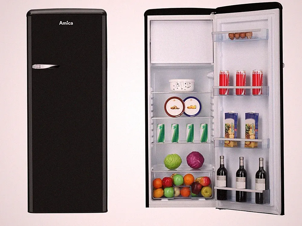 Amica KSR 364 150 S Retro Kühlschrank freistehend 218 L Gefrierfach Schwarz