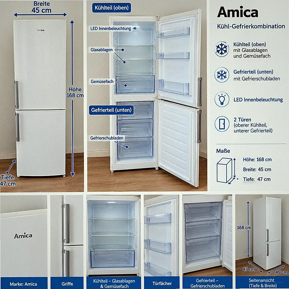 Amica Kühl-Gefrierkombination 168cm hoch, 45cm breit, 47cm tief, guter Zustand