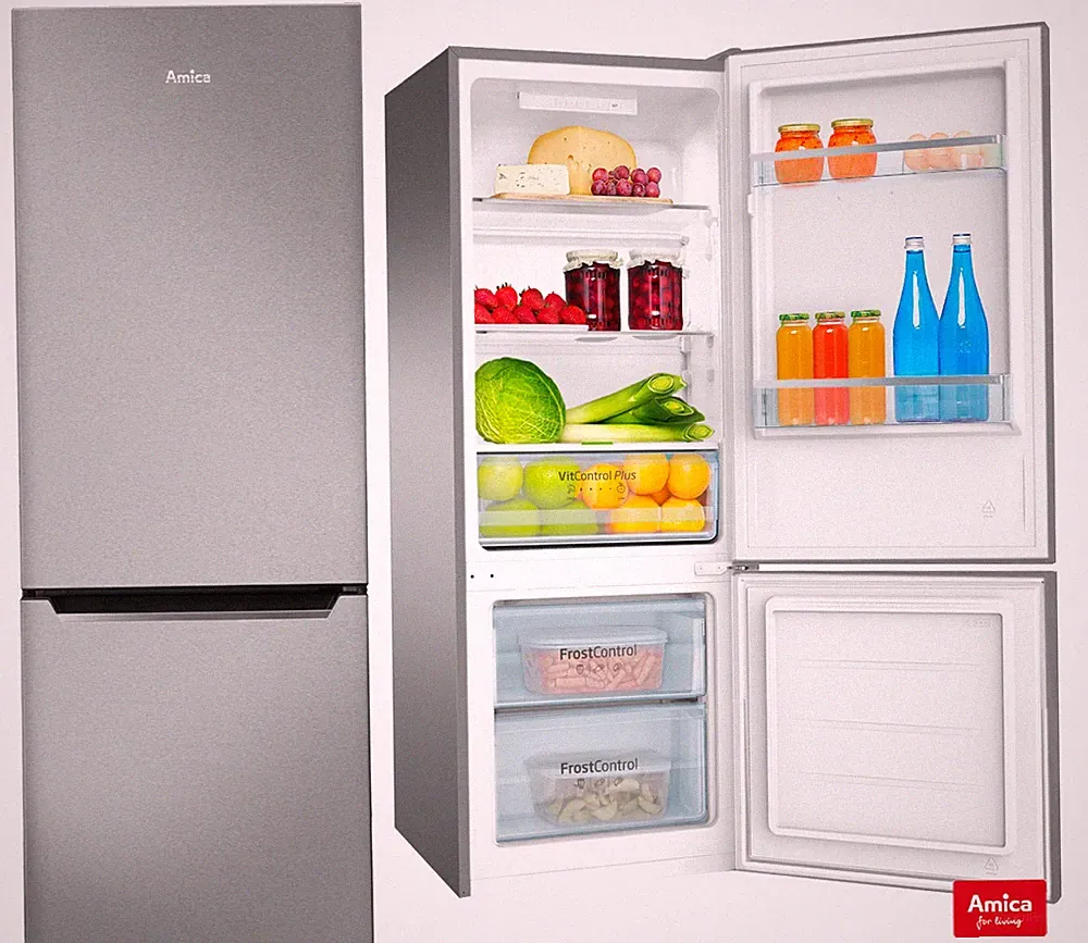 Amica Kühl-Gefrierkombination Silber 205L 144cm hoch freistehend Kühlschrank