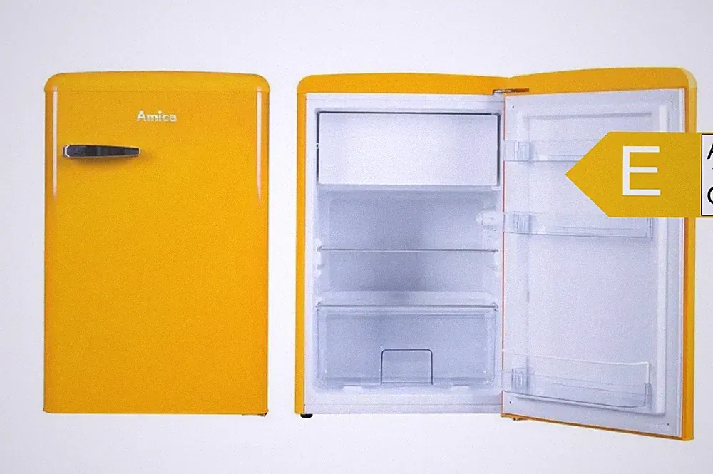 Amica Retro Kühlschrank KS 15613 Y Gelb 86cm Gefrierfach 108l E 55cm breit