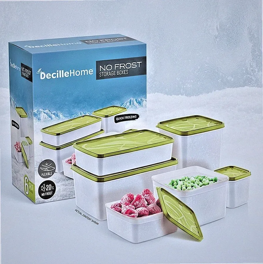 DecilleHome No Frost 6tlg Aufbewahrungsbox Set Schnell Einfrieren Flexible Behälter -20C