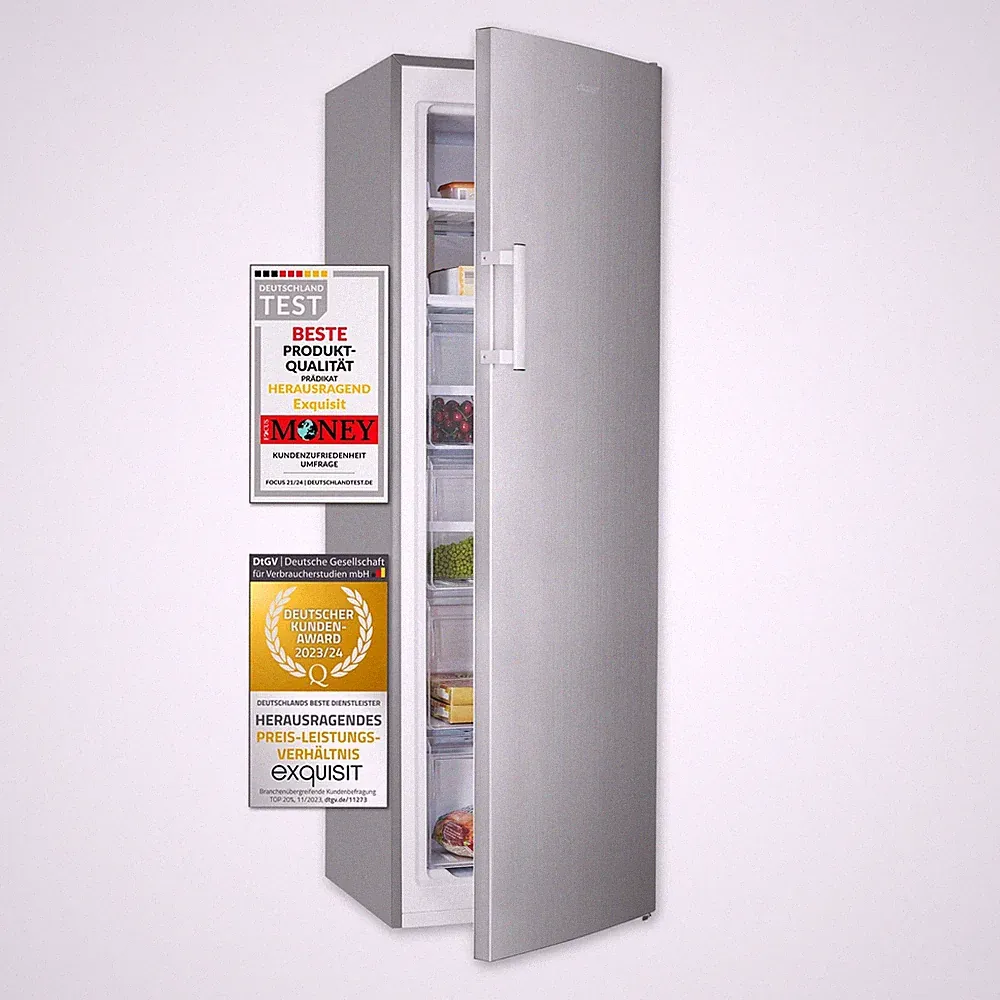Exquisit Gefrierschrank GS271-NF-H-040E inoxlook | Nutzinhalt 204 L | Standgerät