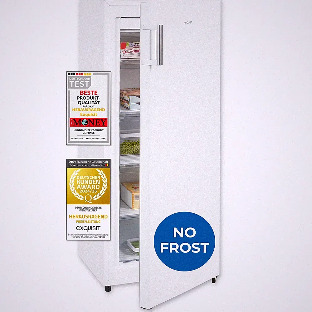 Exquisit Gefrierschrank, NoFrost, 155 Liter, Alarm, GS5231-NF-H-010E weiss