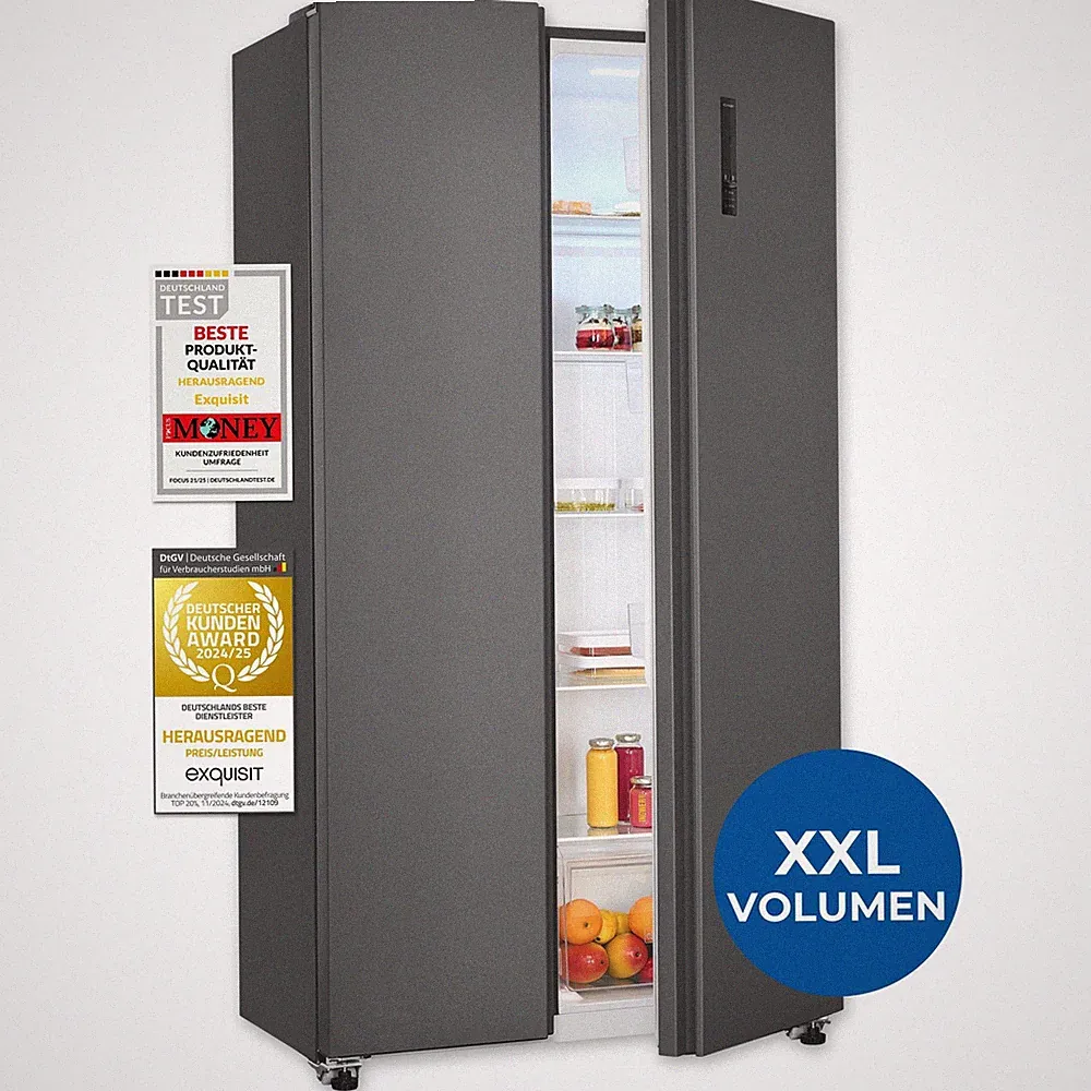 Exquisit Side-by-Side Kühlschrank, 442 L, No-Frost, SBS546-040E anthrazit