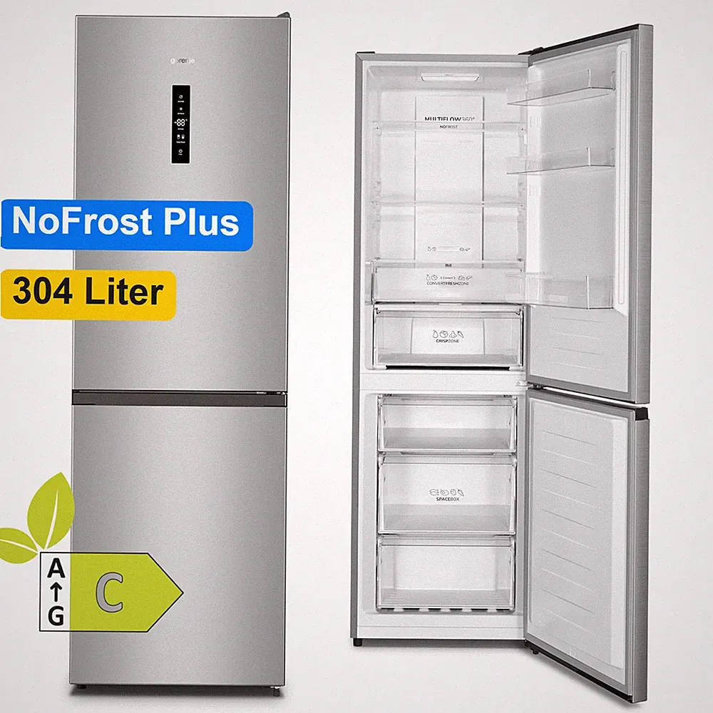 Gorenje NoFrost Plus Kühl Gefrierkombination freistehend Kühlschrank 304 L LED