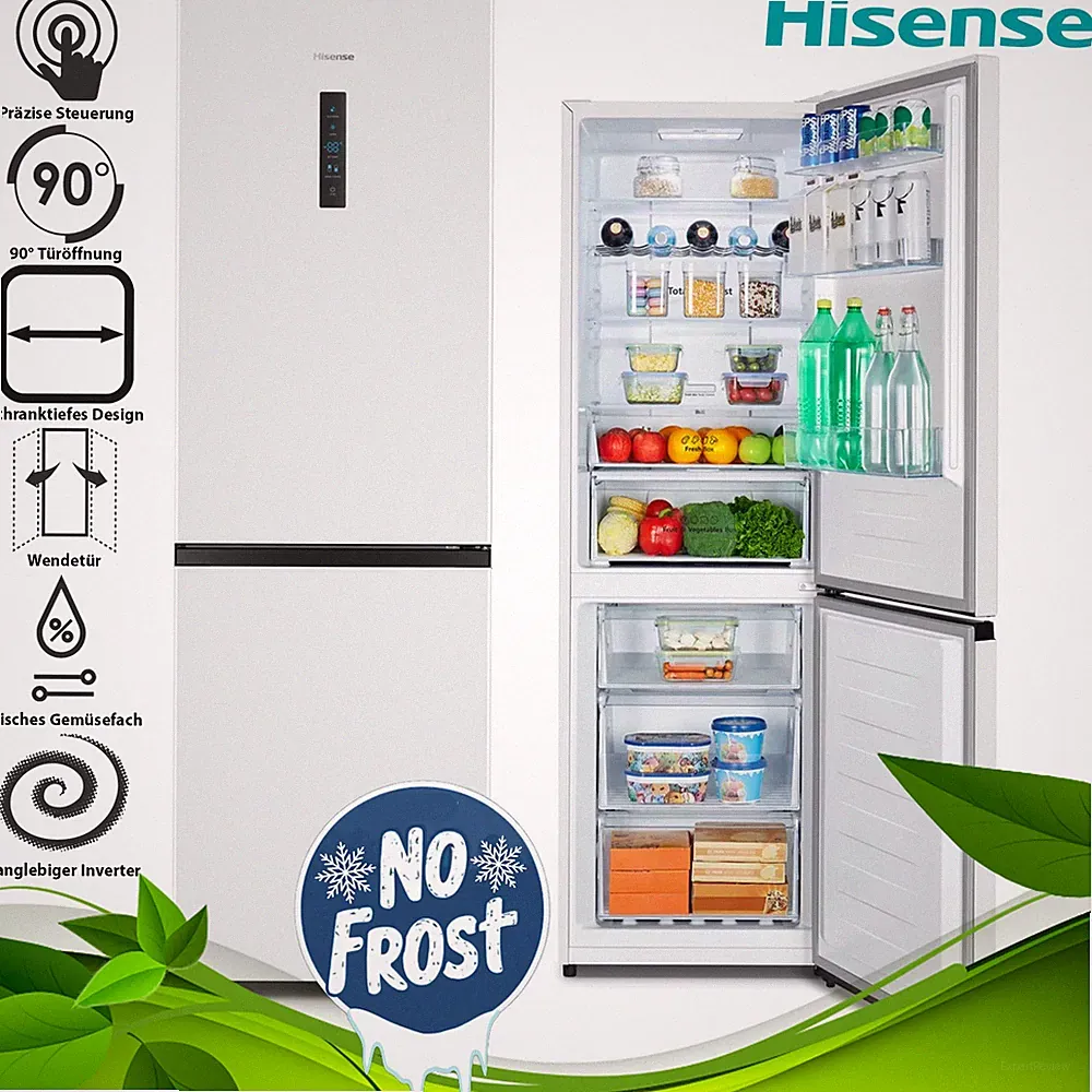 Hisense Kühl Gefrierkombination 186cm Kühlschrank Kombi NoFrost Weiss 304 Liter