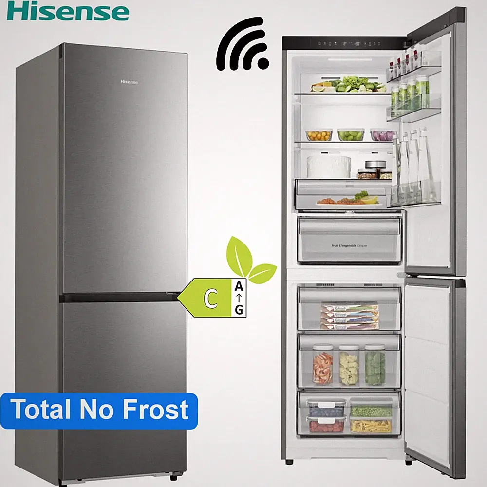 Hisense Kühl Gefrierkombination NoFrost Freistehend Inox Kühl-Gefrierschrank C