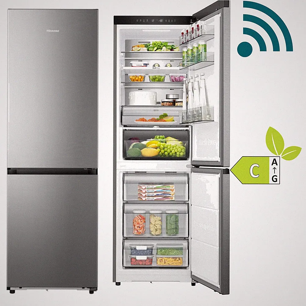 Hisense Kühl Gefrierkombination NoFrost Kühlschrank Standgerät Inox C 330L