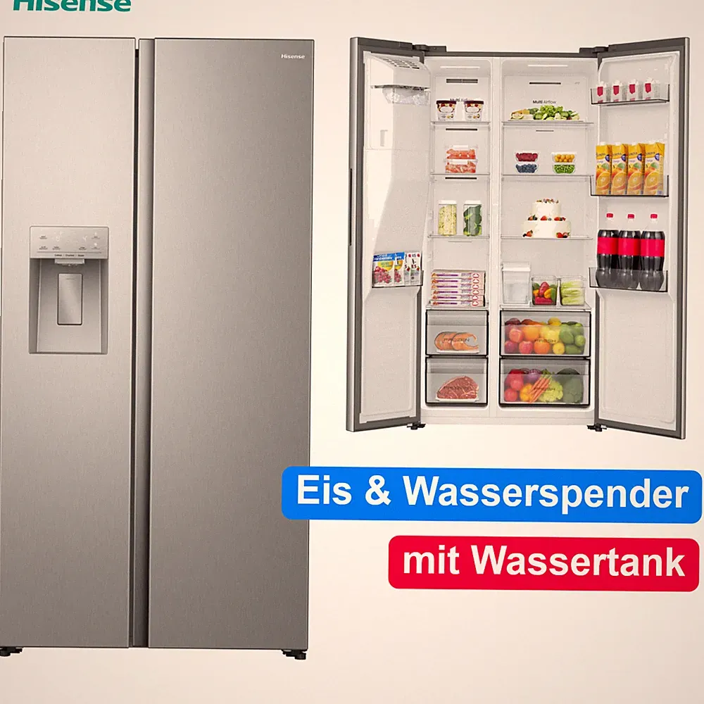 Hisense Side-by-Side Kühlschrank 528L Inox NoFrost Eis Wasserspender Wassertank