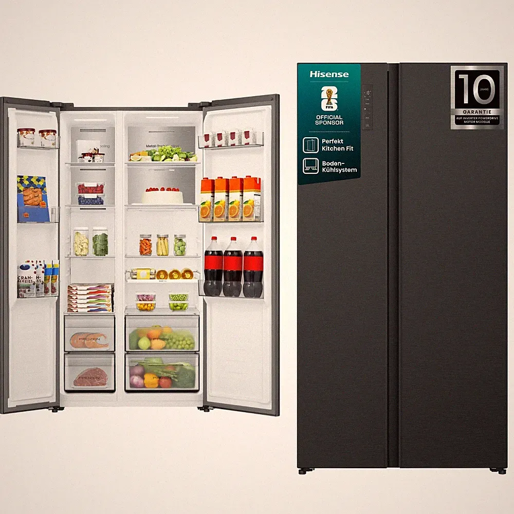 Hisense Side by Side Kühlschrank No Frost Schwarz Edelstahl Standgerät 527L