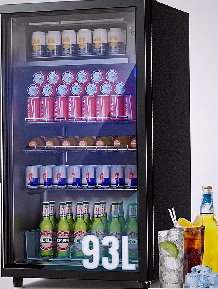 JUMMICO Getränkekühlschrank, 93L Kühlschrank Klein Mit Blaue LED Beleuchtung, Bi