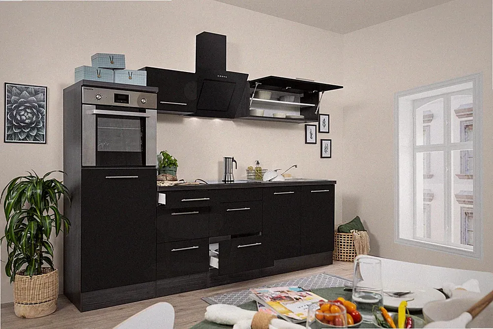 Küche Küchenzeile Küchenblock Eiche Schwarz Amanda 270 cm Respekta Premium