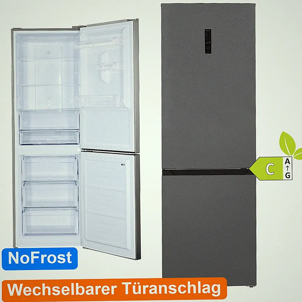 Kühl Gefrierkombination Dunkelgrau NoFrost Groß Standgerät Kühlschrank Wendetür
