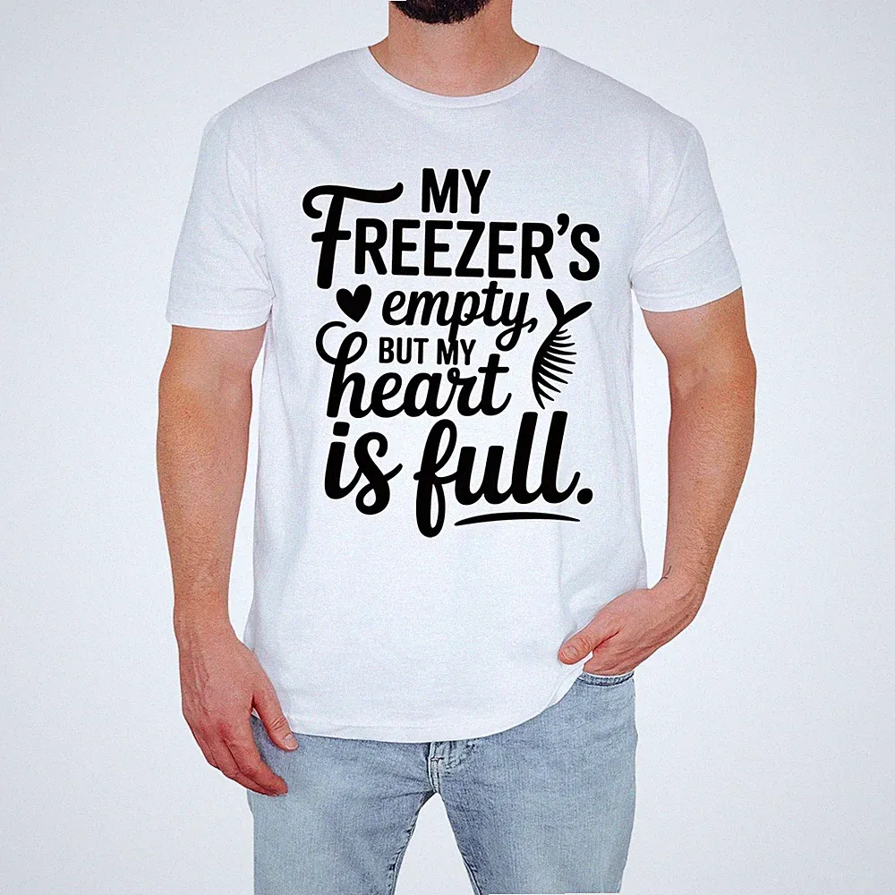 Lustiges Angeln Herren T-Shirt My Freezers Empty But My Heart Is Full Geschenk für Ihn