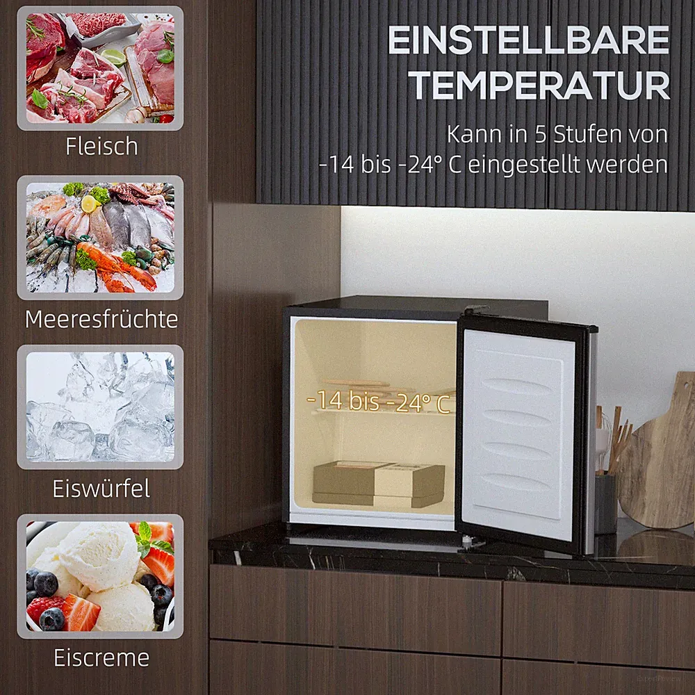 Mini Gefrierschrank 35L Kompakter Tiefkühlschrank Silber