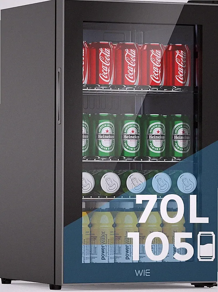 Mini Kühlschrank 70 Liter Doppelte Glastür Verstellbare Regale Schwarz 105 Dosen