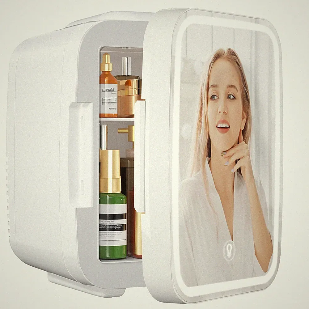 MiniKühlschrank für Schlafzimmer, Skincare mit LEDSpiegel, kleiner Kühlschran...