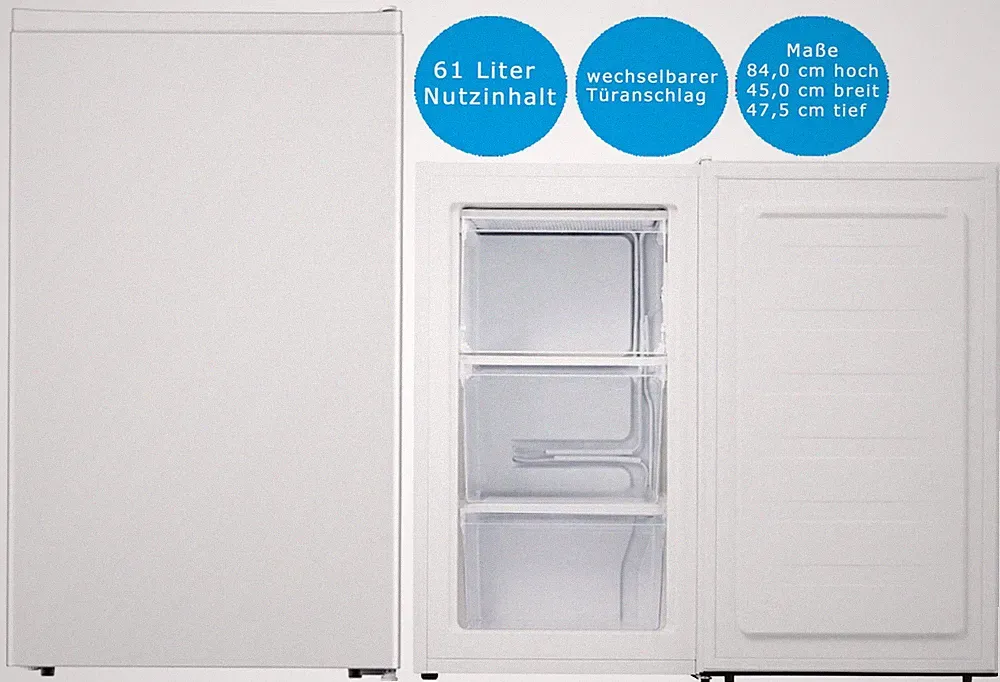 PKM Gefrierschrank Eisschrank 61L weiß Tiefkühler 45 cm breit leise