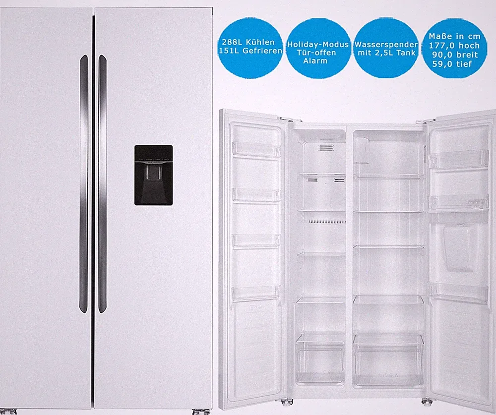PKM Side by Side NoFrost Kühlschrank Wasserspender Große Türgriffe 439 L Weiß