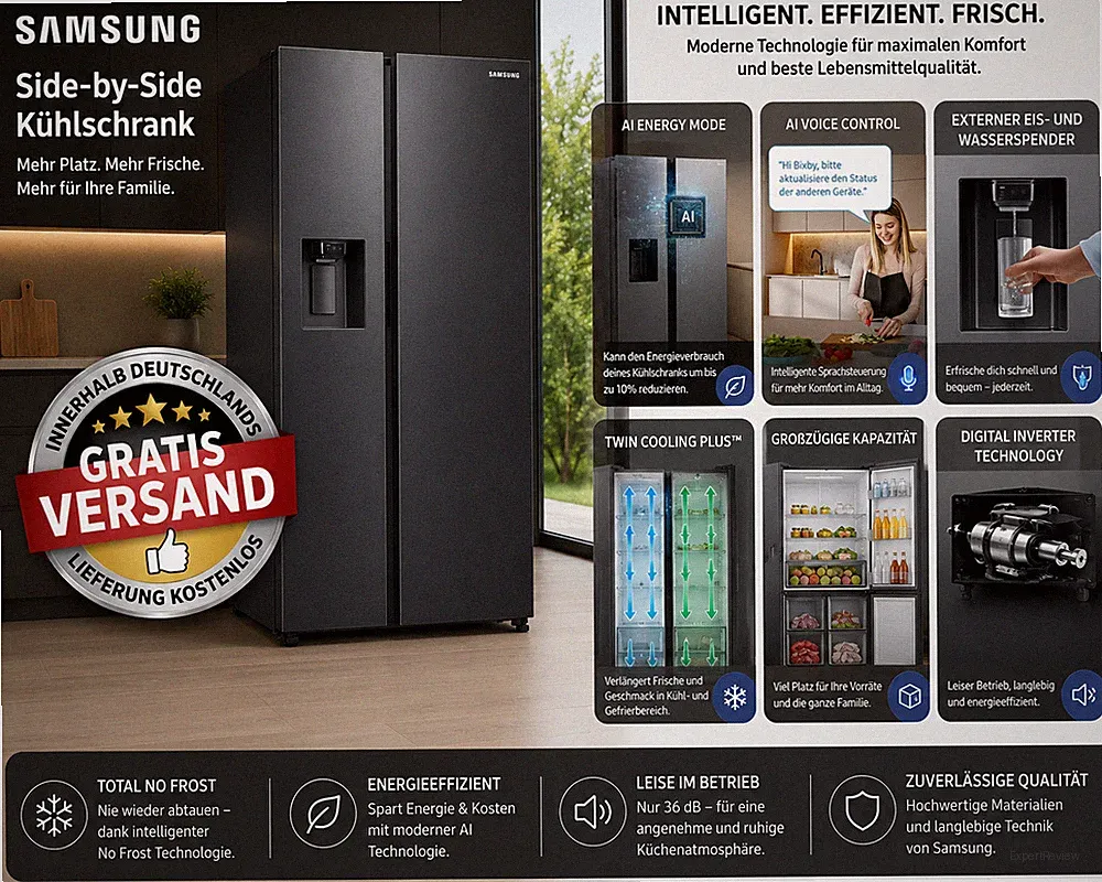 Samsung RS80F66KBFEF Side-by-Side Kühl-Gefrierkombination NoFrost Schwarz