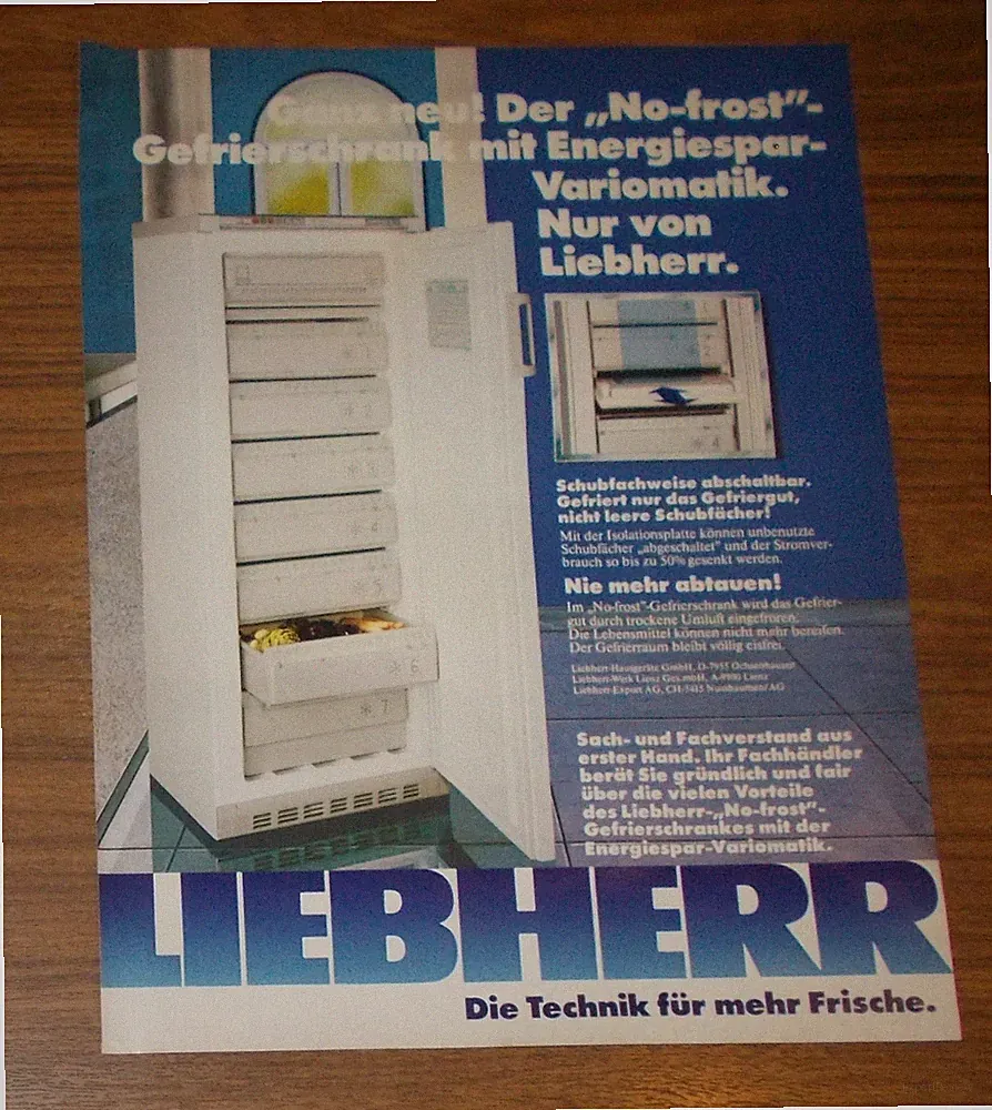 Seltene Werbung LIEBHERR "No-Frost" Gefrierschrank - Energiespar-Variomatik 1988