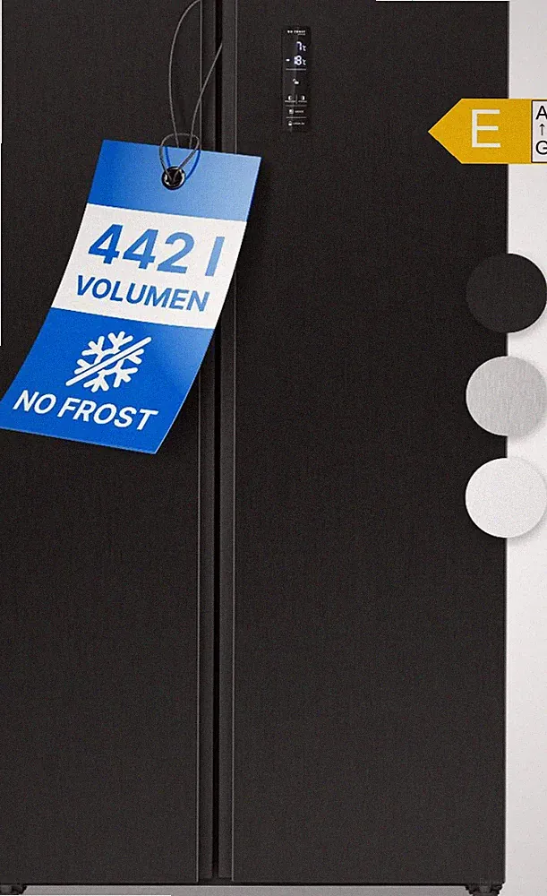 Side-by-Side Kühlschrank NoFrost 442L MultiAirflow schwarz 90cm