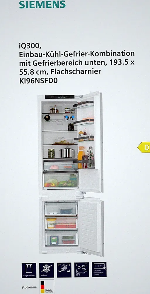 Siemens KI96NSFD0 iQ300 Einbau-Kühl-Gefrier-Kombination Premium EEK: D
